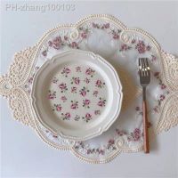 Retro Embroidery White Pink Rose Lace Mat Placemat Costers Tablecloth Dinning Table Dust Cover Drink Costers Table Accessories