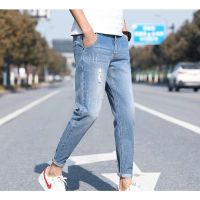 【28-36】Ankle-length skinny ripped jeans denim pants for men