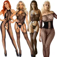 ชุดชั้นในเซ็กซี่ Bodystockings ผู้หญิง Fishnet เปิด Crotch Catsuit ตาข่าย Tights ชุดชั้นในเร้าอารมณ์ Jumpsuit บอดี้สูท Teddie