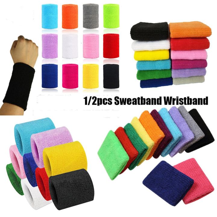 sr2n-1-2pcs-คุณภาพสูง-สีทึบ-วอลเลย์บอล-บาสเก็ตบอล-ยามห่อยาม-กีฬา-sweatband-สายรัดข้อมือผ้าฝ้าย-วงเทนนิสมือ-สายรัดข้อมือยิมเหงื่อ