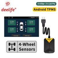 Huanghanzhong4 Delife TPMS สำหรับวิทยุติดรถยนต์เครื่องเล่น DVD เซ็นเซอร์ภายในภายนอกยางสำรองตรวจจับแรงดันลมยาง USB TMPS