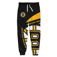 Boston mens Casual Pants Black Yellow Stitching Geometric Letter Print Bruins Sweatpants