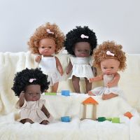 hot！【DT】◈✌  35CM Reborn Baby Dolls African Lifelike Real Short Hair Kids