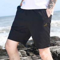 ▩✚ 2023 mens sports five-point pants middle-aged and young people black and blue shorts loose running casual 5-point straight beach pants