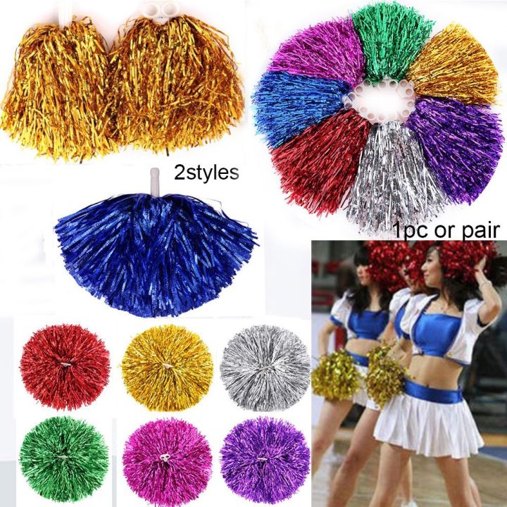 2pcs Concert Fancy Double hole handle Dress Costume Club Sport Supplies  Cheerleading Cheering Ball Cheerleader Pom Poms Dance Party Decorator RED  2PCS