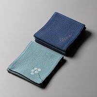 Plum Blossom Orchid Bamboo Design Blue Green Tea Towel Kongfu Tea Accessory Heat Insulation Cotton Hemp Tea Mat