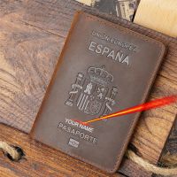 Genuine Leather Spain Personalised Passport Cover Crazy Horse Funda Pasaporte Business Unisex Durable Spanish Card Holders