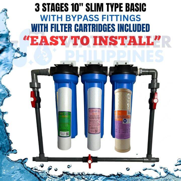 Water Filter 3 Stages 10” Slim type Basic with Bypass Fittings Ideal