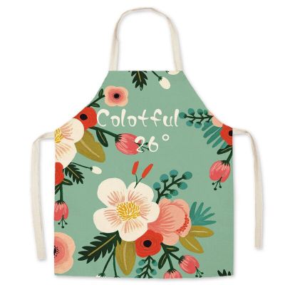 Pattern Kitchen Apron for Woman Leaves Sleeveless Cotton Linen Aprons Cooking Simplicity Home Cleaning Tools 66x47cm