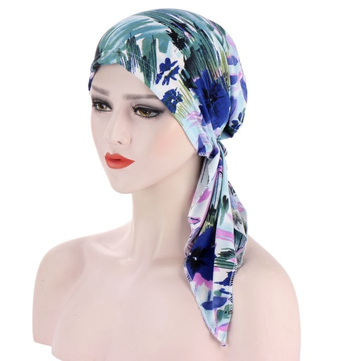 【CW】 2021 Indian New Curved Two-tail Muslim Headscarf Hat Simple ...