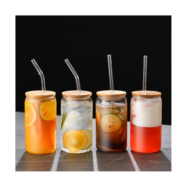 6pcs-set-drinking-glasses-can-shaped-glass-cup-clear-iced-coffee-cup-with-6-bamboo-lids-and-6-glass-straws