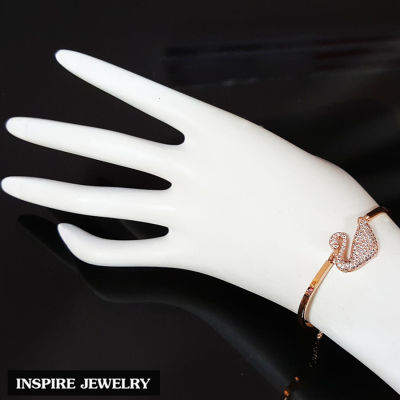 Inspire Jewelry ,สร้อยข้อมือหงส์ ตัวเรือนหุ้มทองแท้ 24K  ฝังเพชรCZ งาน Design  เพิ่มความสง่างาม เสริมพลังความสุข