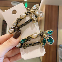 【CW】Vintage Bee Sunflower Hairpin Green Crystal Hairpin Womens Handmade Female Cute Insect BB Hair Clips Jewelry Women Accessories