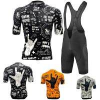 ZZOOI Mens Tattoo Cycling Jerseys Black Bike Kit Grey Orange Shirt Short Sleeve Sets Bicycle Clothing Bib Pants Ride Wear