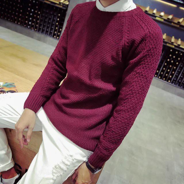 codtheresa-finger-men-long-sleeved-slim-round-neck-tide-solid-color-pullover-sweater-top-blouse