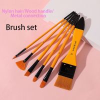 [Kiki tool store] 6pcs Wide Flat Artist Paint Brushes Set Fan Brush Soft Anti Shedding Nylon Hair Wood Handle for Acrylic Watercolor Oil Gouche