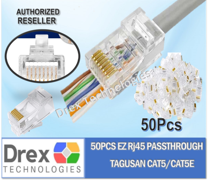 50PCS EZ RJ45 CAT5 Cat5E PASSTHROUGH TAGUSAN CONNECTOR | EZ Crimp ...