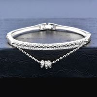 ？》：“： SINLEERY Crystal Pendant Bangle Cuff For Women  Silver Color Bracelets Jewelry For Women SSC