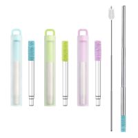Reusable Telescopic Straw Portable Drinking Straw Set for Travel 304 Stainless Steel Collapsible Metal Straw with Cleaning Brush Specialty Glassware