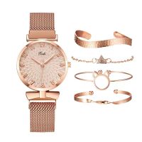 【July】 2023 Korean version trendy simple personality mesh belt strap ladies bracelet quartz watch set factory direct