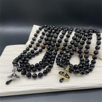 VIVIENNE WESTWOOD High Version punk style black three-layer beaded Saturn necklace with gold and silver edges--B8279