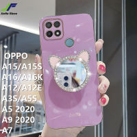 JieFie น่ารักสำหรับ OPPO A15 / A15S / A16 / A17 / A12 / A12E / A5 2020 / A9 2020 / A5S / A3S / A7 / A16K แต่งหน้ากระจกโทรศัพท์กรณี Chrome Glossy Soft TPU ฝาครอบโทรศัพท์ที่วางโทรศัพท์มือถือ