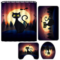 4PCSet Halloween Shower Curtain Floor Mat U Shape Mat Toilet Lid Cover Bath Curtain Waterproof Polyester Bathroom Rugs Bath Mat