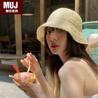 ?  MUJI Hats Straw Hat Womens Japanese Fresh Summer Korean Version Versatile Braided Internet Celebrity Foldable Fisherman Hat