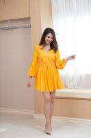 SP228Y : Yellow Macrame Lace Georgette Dress มินิเดรสชีฟอง