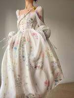 【HOT】☏ Floral Print Dresses Sleeve Shoulder French Fairycore