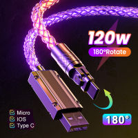 【ร้าน Akula 】ไฟ RGB แบบไล่ระดับสีสายชาร์จเร็ว180 ° โลหะหมุนได้ Xiaomi Huawei USB เป็นสายสำหรับ iPhone ชนิด C ขนาดเล็ก