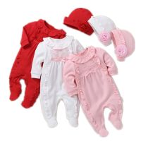 Newborn Infant Girl Floral Romper 0-8 Months Baby Long Sleeve Flowers Solid Jumpsuit Hat Outfits Clothes