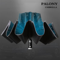 PALONY Fully Automatic Black Glue Reverse Umbrella Reflective Stripe LED Three Folding Business Outdoor Convenient Man Women