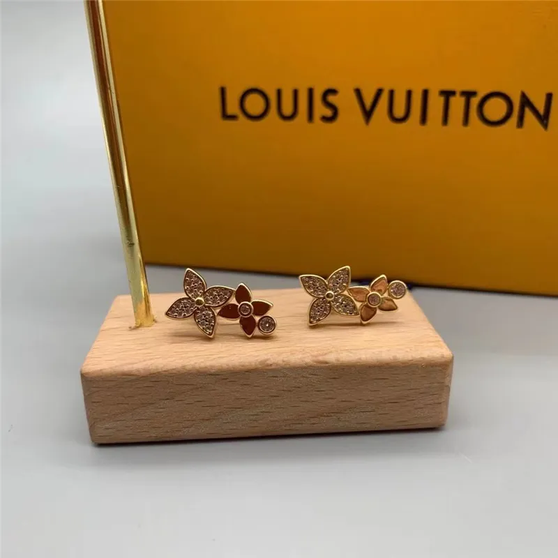 Real Photos] L.V Luxury 24K Gold Flower Earring Exquisite