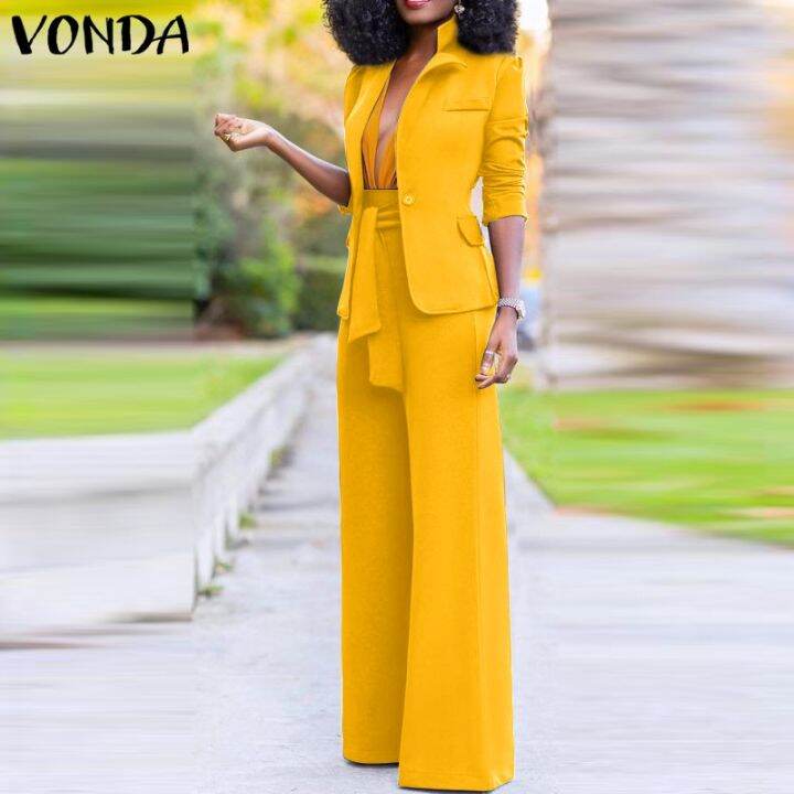 vonda-เสื้อเบลเซอร์ลําลอง-แขนยาว-สีพื้น-และกางเกงขายาว-สําหรับผู้หญิง