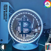 Acrylic Led Night Light Bitcoin for Room Decorative Nightlight Touch Sensor 7 Color Changing Battery Powered Table Night Lamp 3d