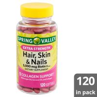 บำรุงเล็บ ผม Spring Valley Extra Strength Hair, Skin, &amp; Nails Collagen Support Softgels, 5000 mcg Biotin, 120 Count