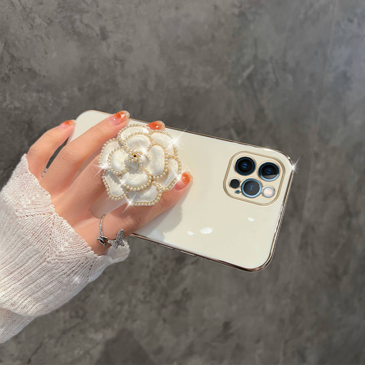andyh-for-xiaomi-redmi-9c-case-fashion-luxury-beautiful-girls-floral-stand-hand-ring-simple-solid-color-plated-soft-phone-case