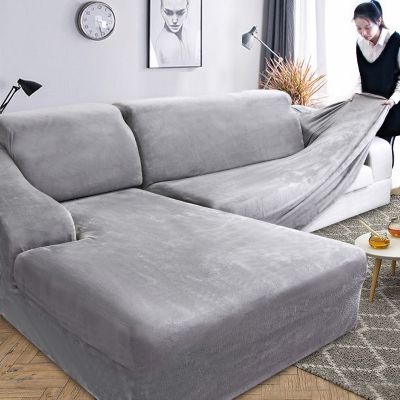 {cloth artist} Plush Velvet L Shaped Sofa Cover ForRoom ElasticCouch Slipcover Chaise Longue Corner Sofa Cover Stretch