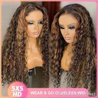 【jw】☁ Deep Curly Human Hair Glueless Wig for P4-27 Colored 5x5 Pre Cut Closure Air Breathable 200