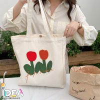 ideafashionshop(ID1816) กระเป๋าผ้า ดอกทิวลิป Fafa Sozakka &amp; Flowers มีกระดุม