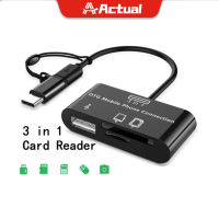 Actual 3 In 1 Type C Micro USB SD TF โทรศัพท์ OTG Card Reader โฮสต์อะแดปเตอร์ SD Card Reader สำหรับ Samsung โทรศัพท์มือถือแท็บเล็ต