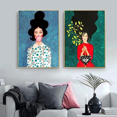 Vintage Abstract Girl Hair Flower Women Wall Art Canvas Painting Fashion Nordic Poster Wall Pictures For Living Room Unframed