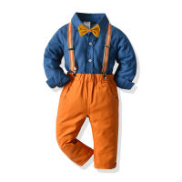 FOCUSNORM 0-6Y Autumn Kids Boys Clothes Sets 2pcs Solid Single Breasted Long Sleeve Shirts Bib Overalls Pants