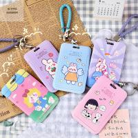 ALYSSA เคสป้องกันบัตรชื่อนักเรียนโรงเรียนพิมพ์ลายสัตว์กระต่ายหมีการ์ตูนน่ารักๆพวงกุญแจเชือกสั้นซองใส่บัตรกระเป๋าใส่บัตรเครดิต