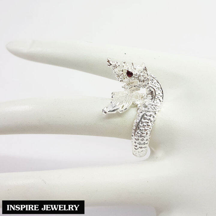 inspire-jewelry-แหวนพญานาค-ตัวเรือนหุ้มเงินแท้-100-เคลือบด้วยอีโค้ด-งานthai-quality-สวยเงา-ทนนาน-พรเก้าประการ-นำโชค-เสริมดวง-ปรับขนาดได้