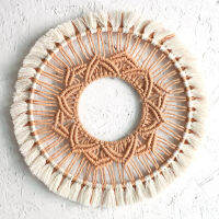 Round Nordic พรมทอมือ Boho การตกแต่งบ้านพรมตกแต่งผนังสีน้ำตาลขาวตกแต่งในร่ม