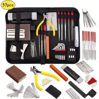 57 PCS Guitar Tool Kit with Carry Bag, Repair Maintenance Tools String Action Ruler Luthier File Guitar Bridge Pins for Guitar Ukulele Bass Banjo, String Instrument Accessories Music Lover Gift Choice