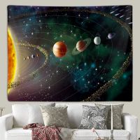 Outer Space Planet Tapestry Universe Galaxy Solar System Wall Hanging For Men Kids Bedroom Living Room Dorm Home Decor Hanging Wall Decoration Room Decor Wall Cloth (ห้าขนาดให้เลือก)