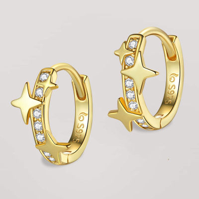 BAMOER Small Hoop Earrings Gold Huggie 925 Sterling Silver Clear CZ Universe Galaxy Earrings for Girl Gifts Jewelry BSE076